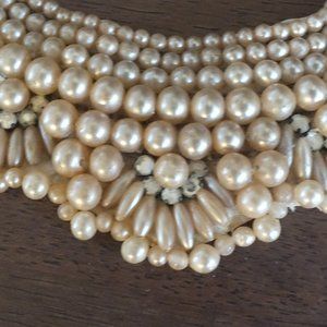 Vintage beaded bib collar with pearls and rhinestones by Baar and Beards